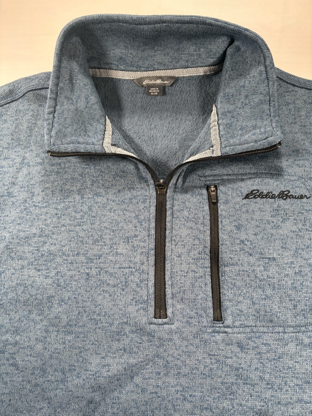 Eddie Bauer Mens Quarter Zip Fleece Sweater Size XL Heather Blue Pullover